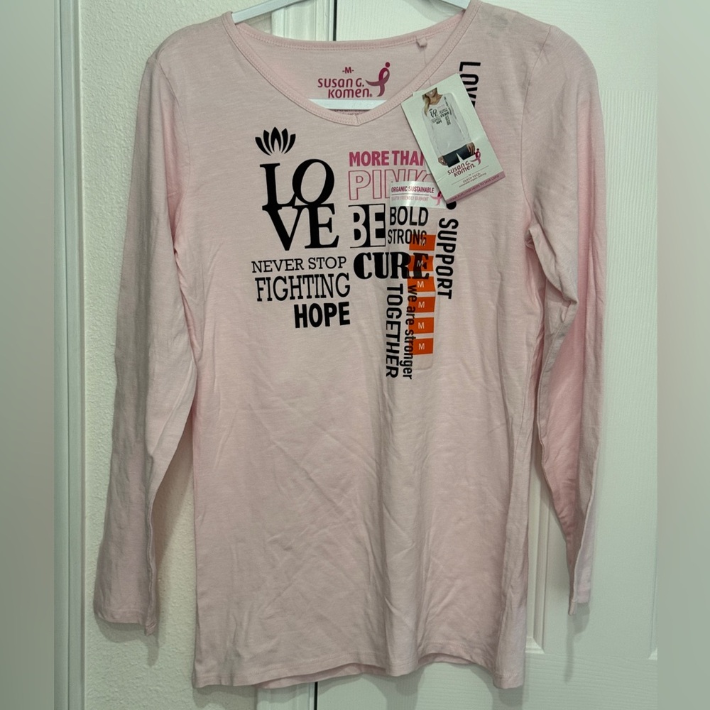 Susan G Komen 'More Than Pink' Tee. Long Sleeve, Black/Pink Graphic. Size M